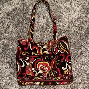 Vera Bradley Black and Red Tote Bag with Intricate Design